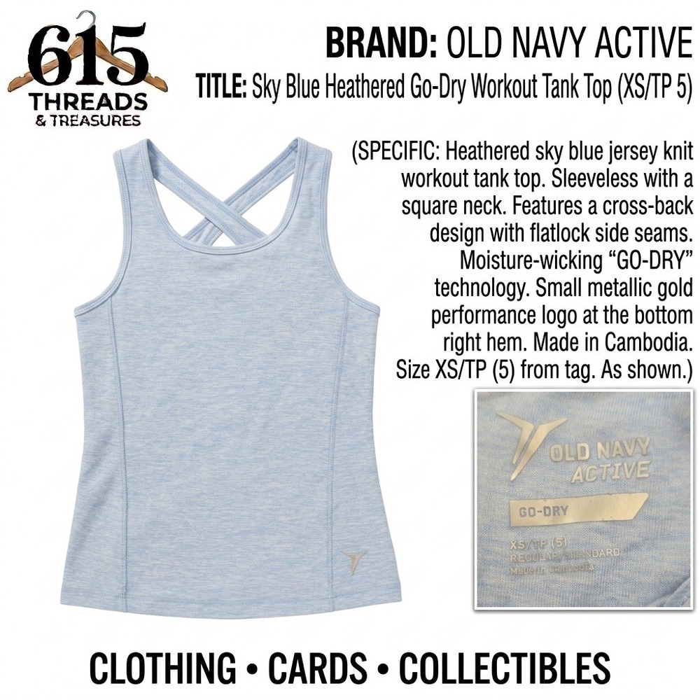 Old Navy Active Girls Sky Blue Heathered Go-Dry Workout Tank Top Size XS 5